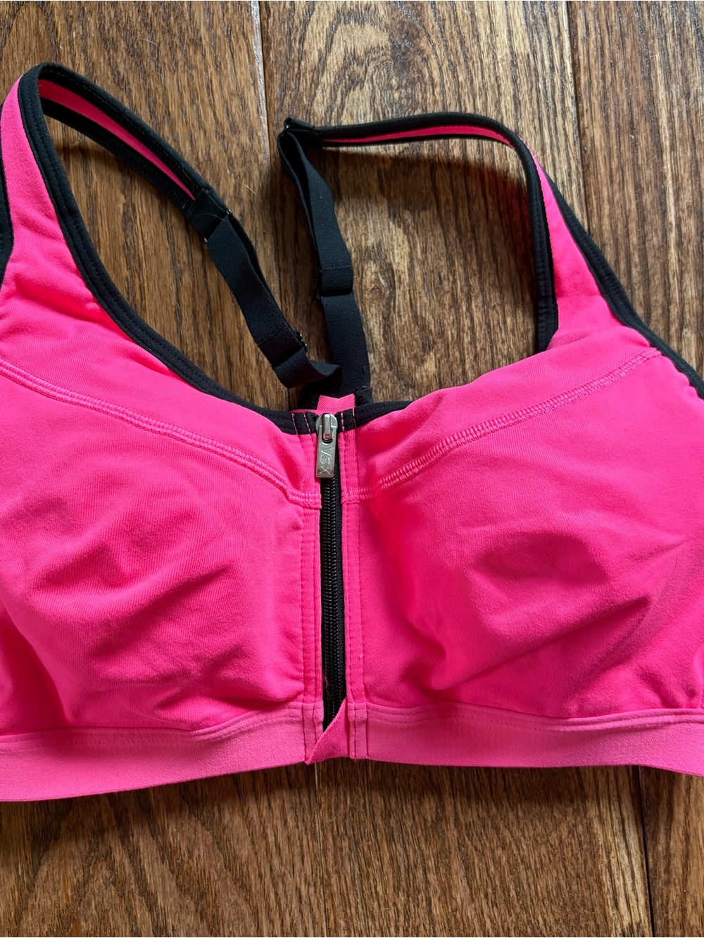 Victoria's Secret Hot Pink Front-Zip Sports Bra with Black Trim
